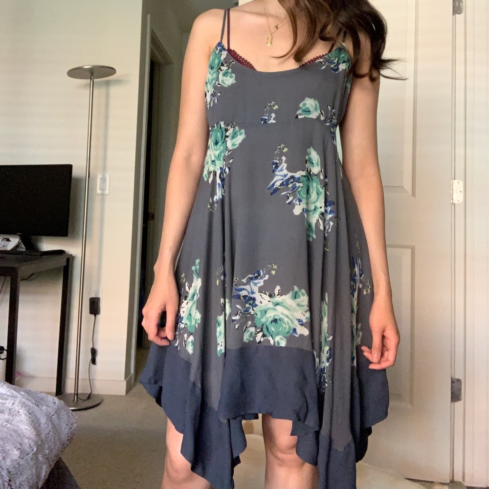 Free People Blue Floral Handkerchief Hem Dress
